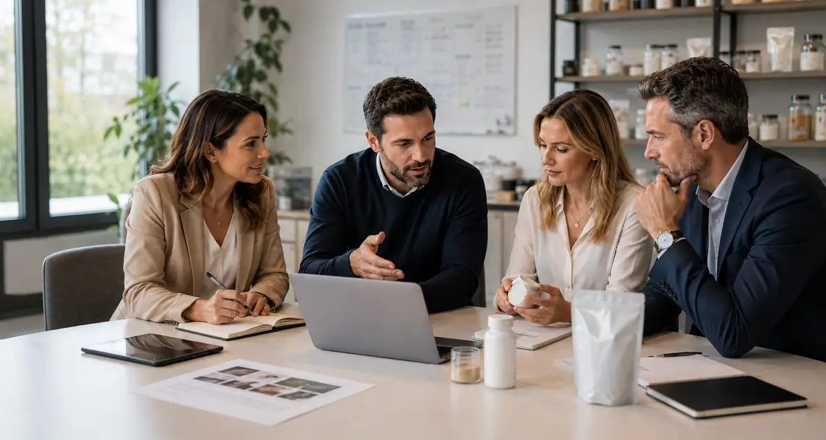 L’équipe d’Omnova Labs en rencontre de travail dans un environnement professionnel.