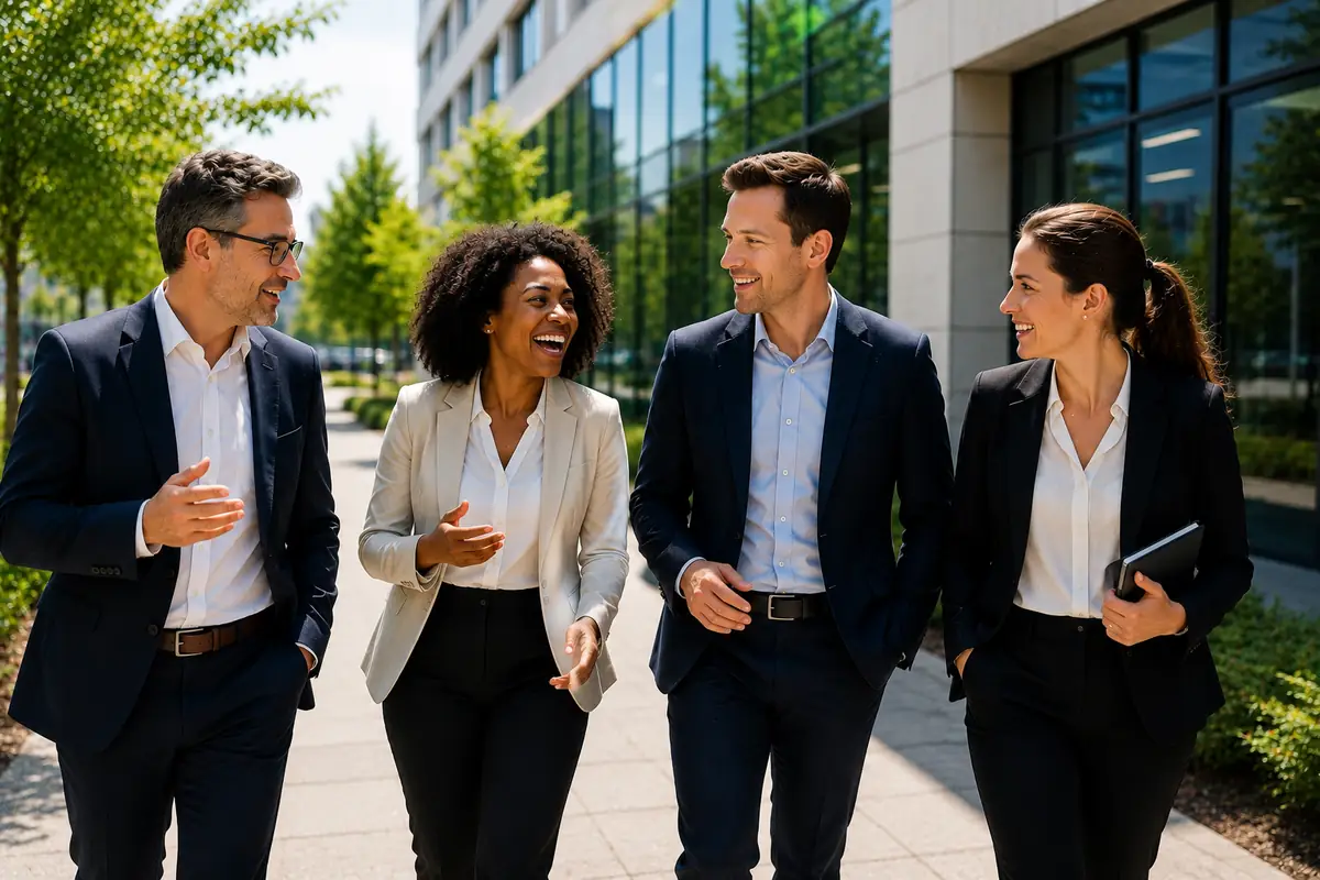 L’équipe corporative d’Omnova Labs à l’extérieur des bureaux.